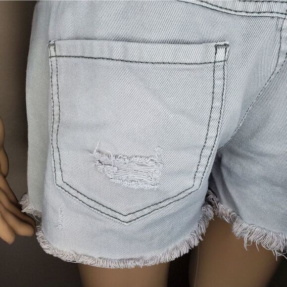 Free People Rugged Ripped Denim Shark Bite Shorts - Picture 9 of 13